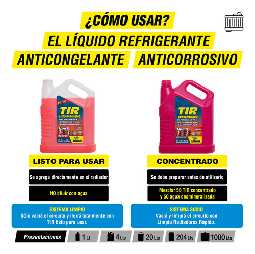 Liquido Refrigerante Tir Concentrado Bardahl 20l Color Rojo