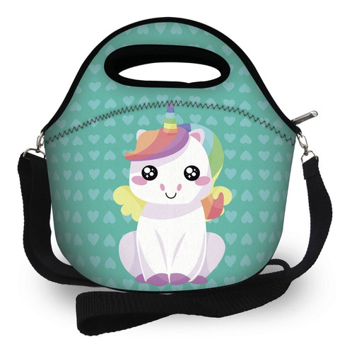 Bolsa Lancheira Térmica Neoprene Unicórnio Baby Menina Lindo