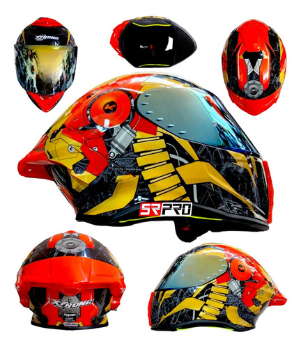 Casco Moto Biker Xtrong Iron Man Rojo Integral Certificado