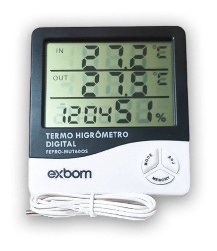 Higrometro Digital Medidor De Temperatura E Umidade Relógio 