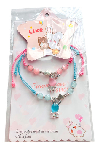 Pulsera Pareja Colores Dije Conejos Amistad Pareja Set Mod B