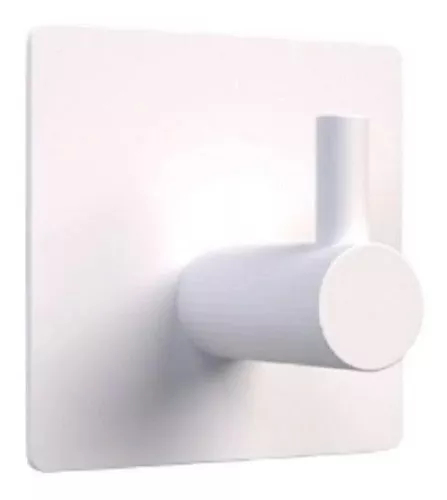 Colgador adhesivo para baño fabricado en metal y de acabado blanco