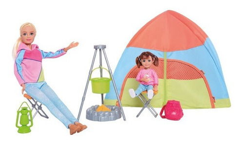 Imagen 4 de 8 de Muñeca Paloma Y Caro De Camping En Carpa Con Accesorios