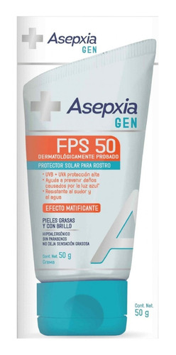 Asepxia Gen Protector Solar Para Rostro Fps 50 50 Gr