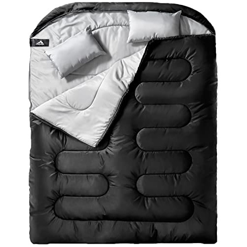 Double Sleeping Bag For Adults Mens With Pillow, Xl Que...