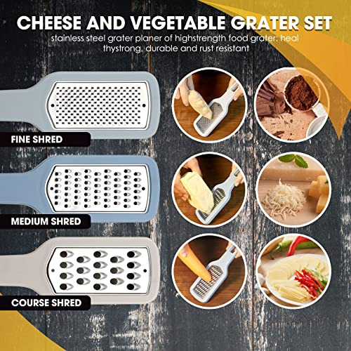 Rallador De Queso Con Mango, 3-en-1 De Acero Inoxidable Y Pl