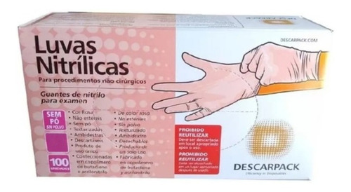 Luvas descartáveis antiderrapantes Descarpack Luva Nitrilica cor rosa tamanho  G de nitrilo x 100 unidades 