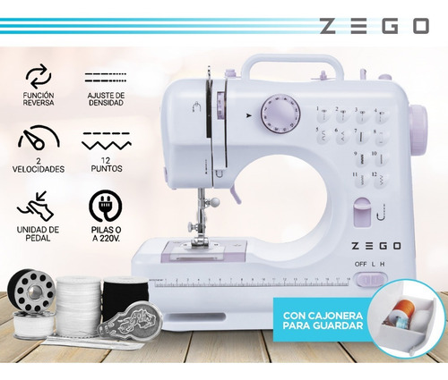 Imagen 3 de 10 de Máquina De Coser Zego Electrica Portable Blanca 220v