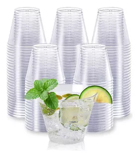 100 Vasos Desechables De Plástico Tipo Cristal Premium, 9 Oz