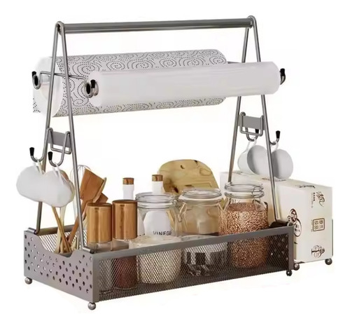Organizador Especiero Estante Metálicos Acero Porta Rollo Color Sylver