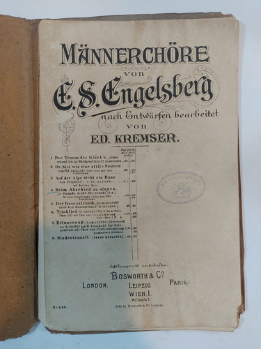 Partitura Alemã Antiga - Coros Masculinos (1904) (Usado)