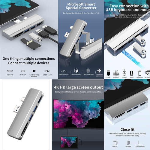 Adaptador Hub Usb 3,0 Para Surface Pro 4/5/6, Transferencia