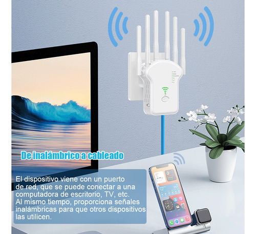 Amplificador Wifi Señal Keyuan 300 Mbps Extensor De Rango Red Inalámbrico 6 Antenas Para Oficina Y Hogar