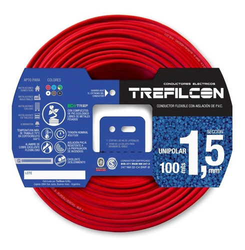 Cable Unipolar Trefilcon 1.5 Mm Normalizado Rollo 100 Metros