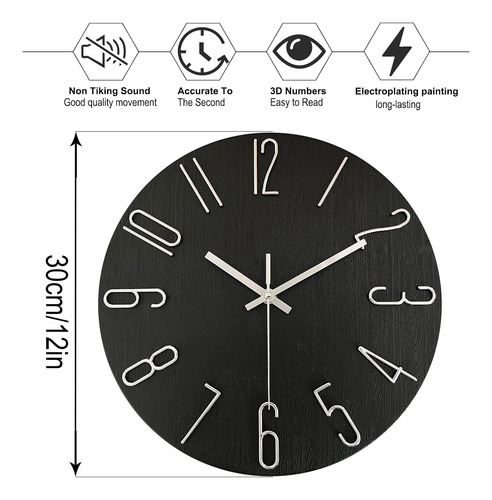 Reloj De Pared De 12 Pulgadas, Silencioso Sin Tictac, Funcio