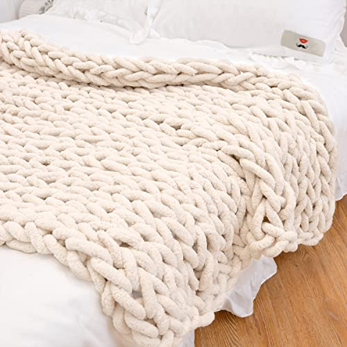 Chunky Knit Throw Blanket, Soft Chenille Yarn Big Knitt...