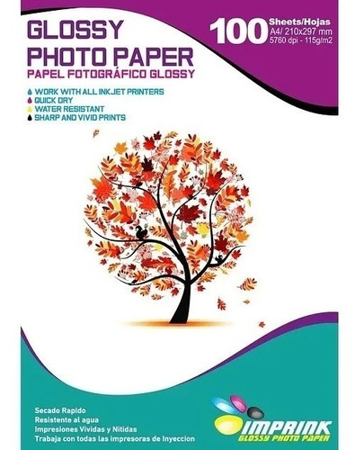 Papel Fotografico Glossy Carta 115gr / 100 Hojas