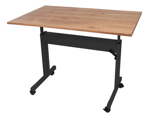 Mesa Ergonômica Regulável Tampo Único Rústico Com Rodinhas Cor Preto