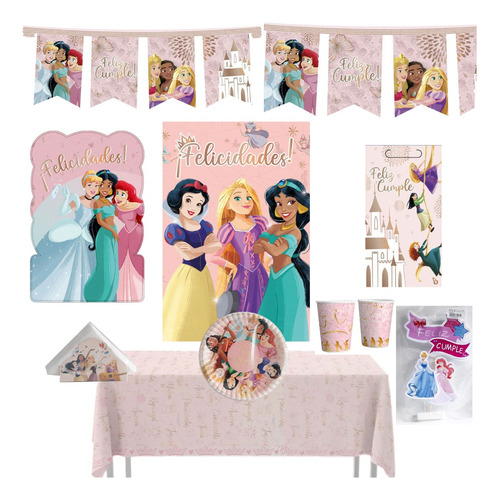 Combo Kit Cumple Princesas De Disney 30 Invitados Cotillon