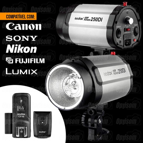 Flash Godox Mini Pioneer 250di + Rádio Ct16 Canon Nikon Sony 220v