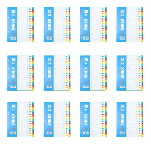 Pack 12 Separador Divisor De Hoja Carpeta A4 20 Pcs
