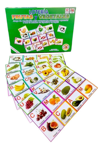 Juego Lotería Frutas Vegetales Bilingüe Español Ingles Niños