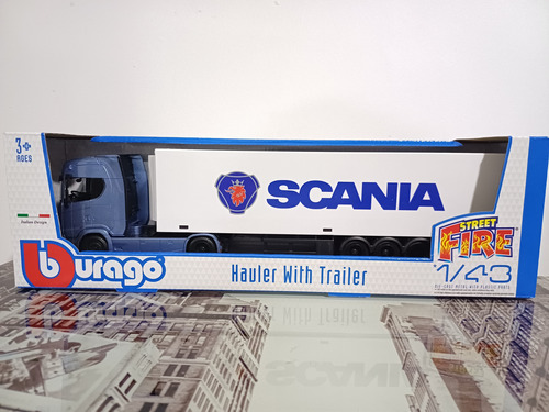 Camion Escala 1/43 Scania S730 Azul Con Remolque Blanco