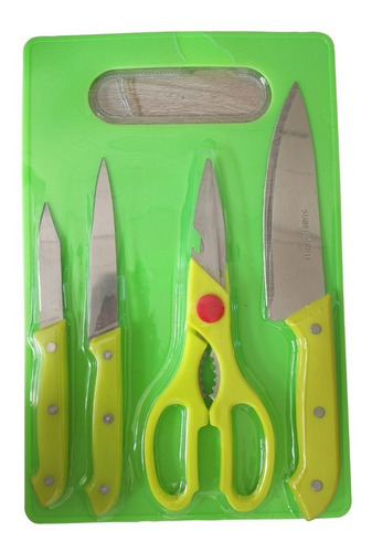 Juego Set Cuchillos X5 Piezas Tijeras Tabla Picar Cocina