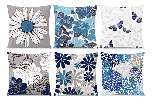 Comminy 6 Funda Almohada Flor Margarita Azul 18 X 18  Peonia