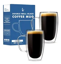 Comprar Set De 2 Tazas De Café De Vidrio Doble Pared, 15oz Con Asa