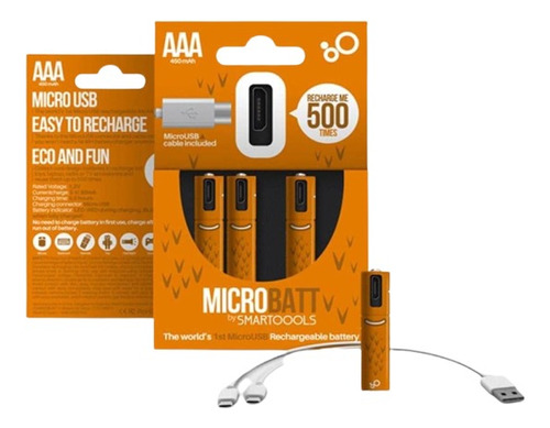 4 Bateria Aaa Recargable Cable Micro Usb Incluido Ecologica 
