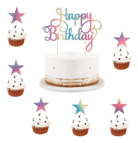 Juego De 7 Piezas De Decoración De Pastel De Cumpleaños Con