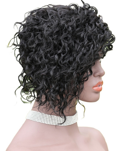 Peluca De Tumor Rizada Negra 100% Cabello Humano