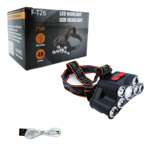 Linterna Led Minero Frontal 7 Led Alta Potencia + Cable Usb