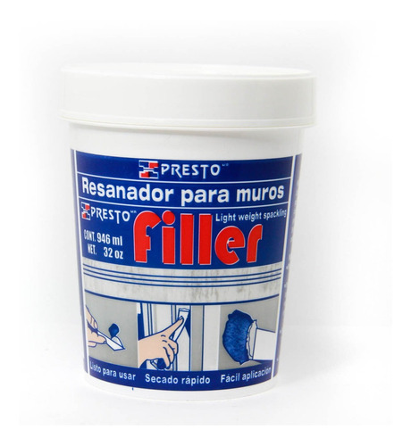 Resanador Para Muro Grieta Blanco Presto Filler Tarro 946ml