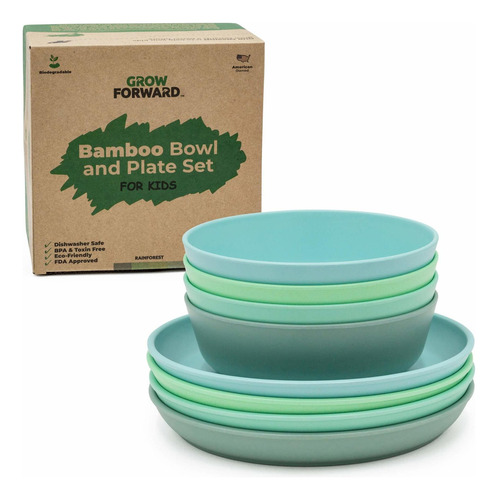 Grow Forward Kids Bamboo Bowl And Plate Set 4 Bamboo Plat