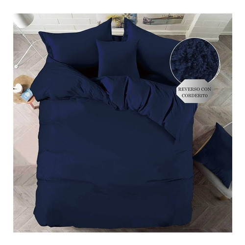 Acolchado Mantra Flannel 1 1/2 plaza diseño lisa color azul marino de 160cm x 240cm