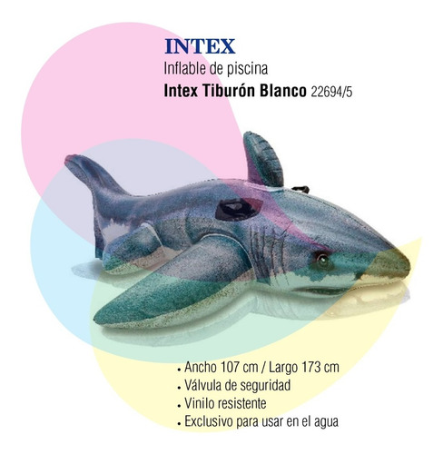 Imagen 2 de 7 de Tiburón Blanco Inflable Intex 173x107cm 22694/5 Cuo