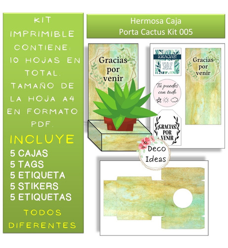 Imagen 3 de 4 de Kit Imprimible 05 Caja Porta Maceta Frase Gracias Por Venir
