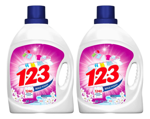 2 Pack 123 Detergente Liquido Ropa Con Suavizante 4.65 Lt