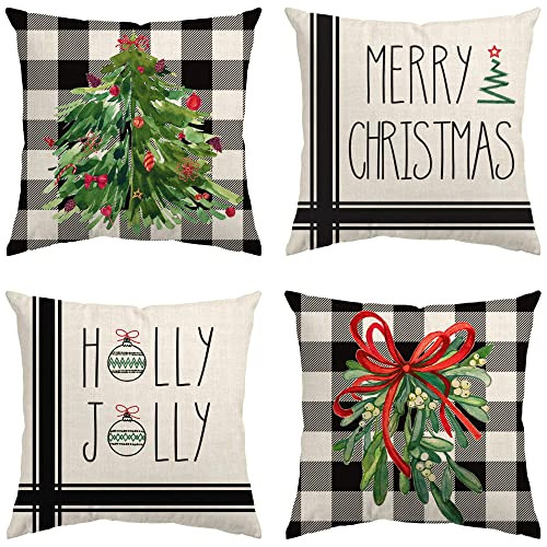 Fundas De Almohada Navideñas 20x20 Juego De 4 Decoraci...