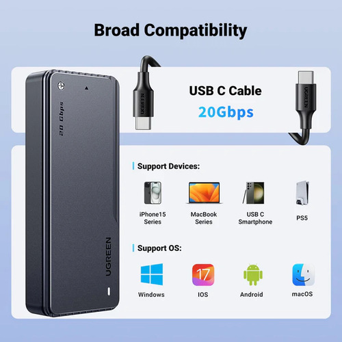 Case Para Disco Ssd M.2 Nvme Ugreen 25573 Usb C 3.2 20gbps