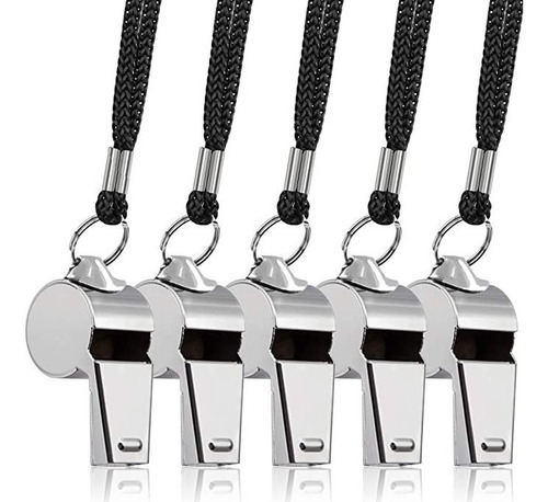 Finegood 5 Packs Stainless Steel Whistle, Loud Metal Whistl.