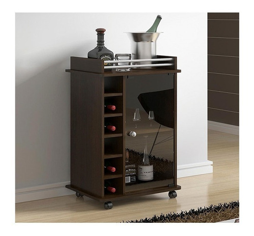 Imagen 2 de 9 de Mueble Bajo Con Puerta Vidrio Y Bodega Para Vinos - Bar Movil Portatil - Mesa Arrime - 1432