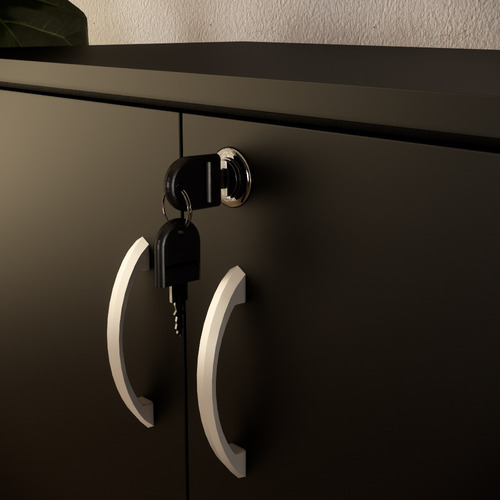 Armário Baixo Para Escritório Com 2 Portas Com Chave Preto