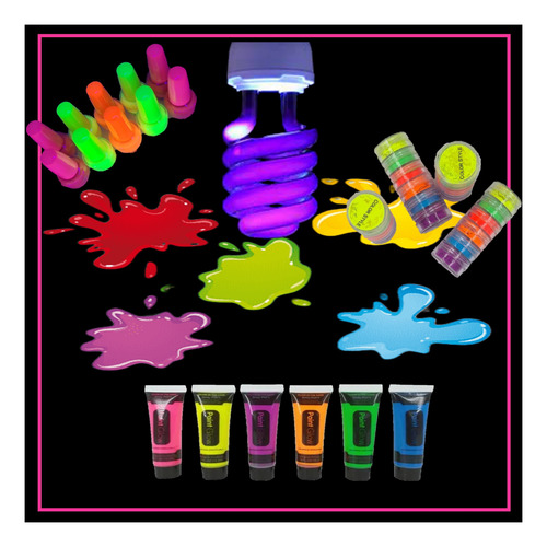 Set Flúor 1 Ampolleta Uv +6 Pinturas +3 Esmaltes +6 Sombras