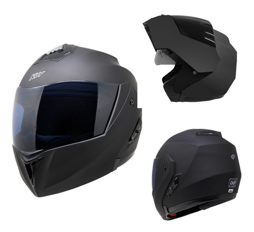 Imagen 1 de 7 de Casco Moto Abatible Kov Stealth Negro Mate Lente Interno Dot