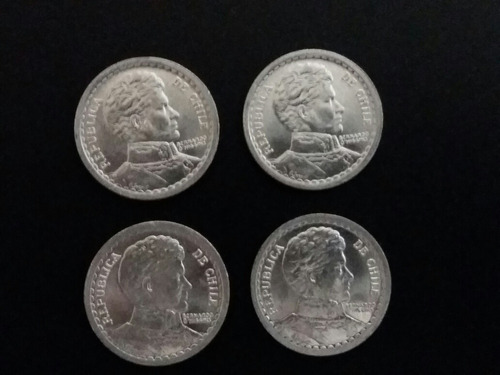 4 Monedas Chile 1 Peso 1954 Unc Aluminio