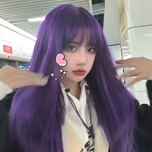 Peluca De Encaje Larga Morada Para Mujer Cosplay