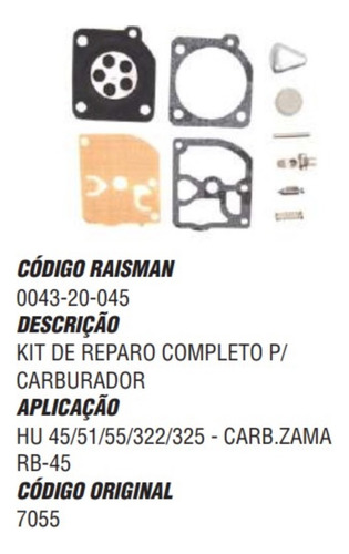 Junta Carburador Zama Compativel Motosserra Husqvarna 45